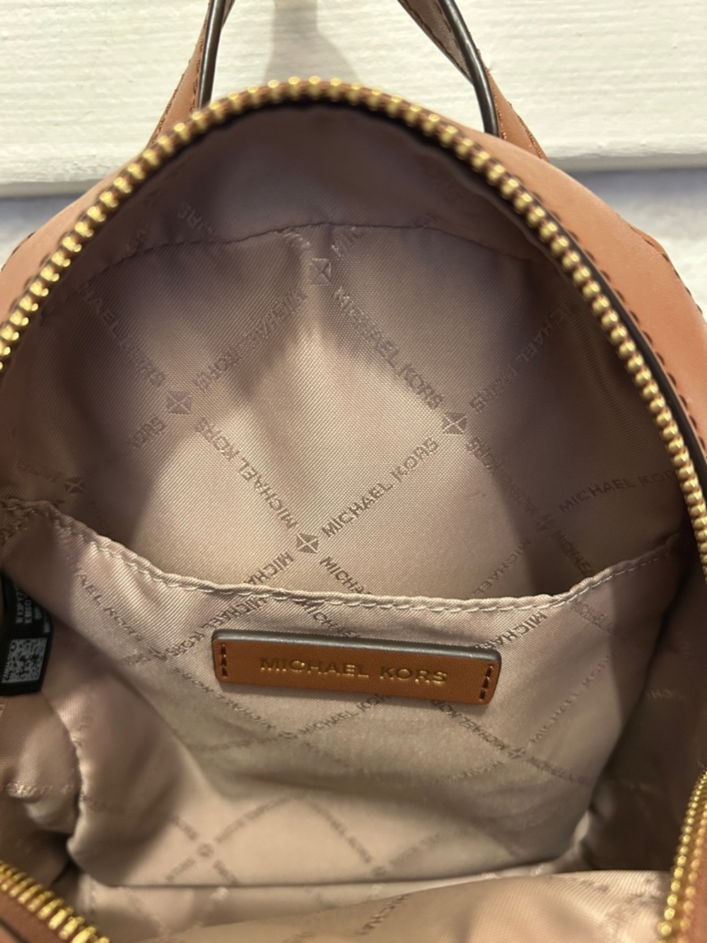 Michael Kors Brown Logo Mini Backpack with Tan Trim - Picture 4 of 5